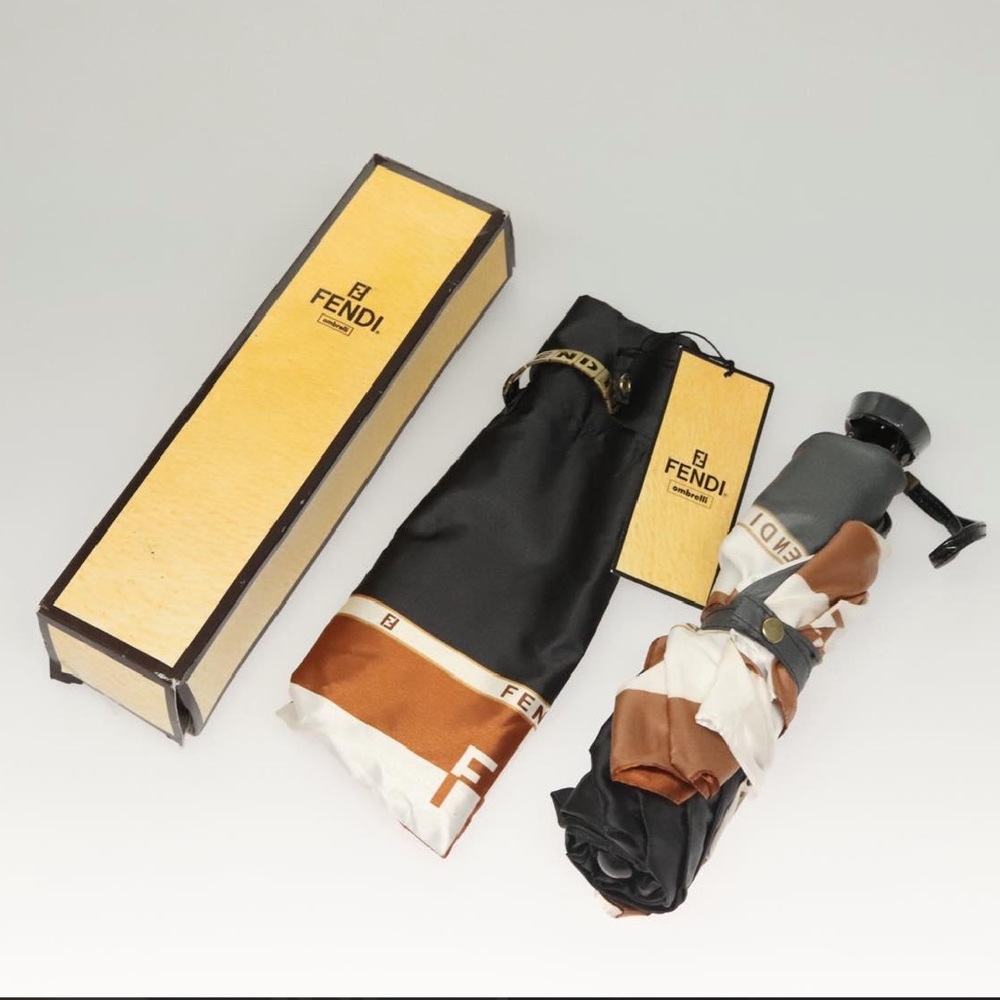 FENDI Folding Umbrella Nylon Black Brown white - Picture 2 of 13